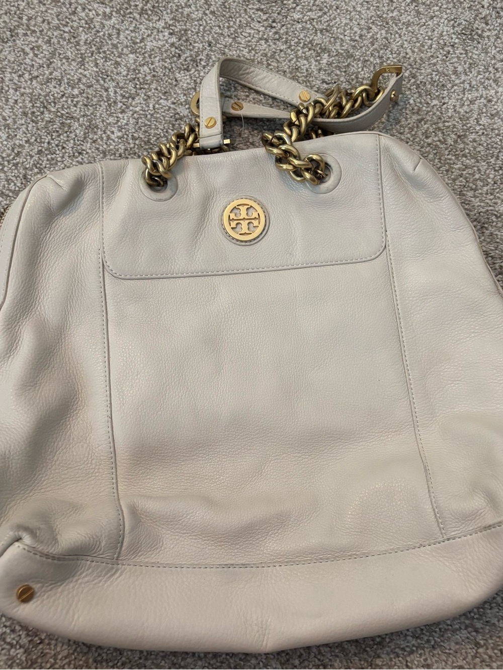 Tory Burch Light Cream Leather Chain-Handle Tote